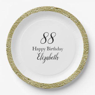 88. Geburtstag Schwarz Weiß und Gold  Pappteller