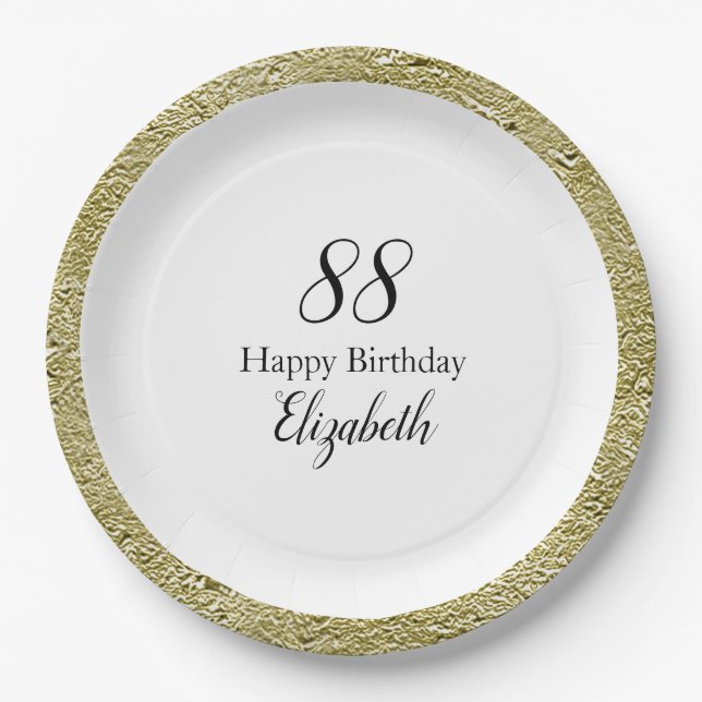 88. Geburtstag Schwarz Weiß und Gold  Pappteller (Vorderseite)