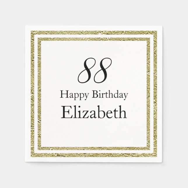 88. Geburtstag Weiße und goldene Serviette (Vorderseite)