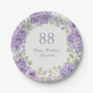 88. Geburtstagspapierteller Elegante lila Blüten Pappteller