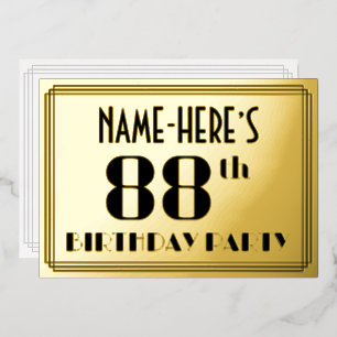 88. Geburtstagsparty: Art Deco Look "88" und Name Folieneinladung
