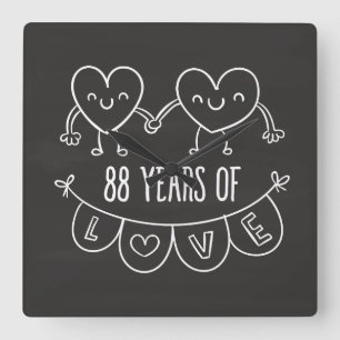 88. Jubiläum Geschenk Chalk Herzen Quadratische Wanduhr
