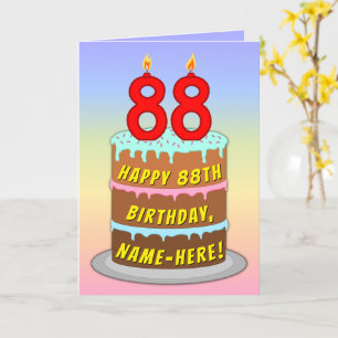 88th Birthday — Fun Cake & Candles, w/ Custom Name Karte