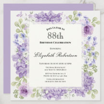 88th Birthday Invitation Elegant Purple Flowers