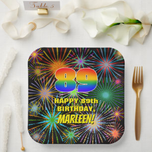 89. Geburtstag: Bunte, lustige feierliche Feuerwer Pappteller