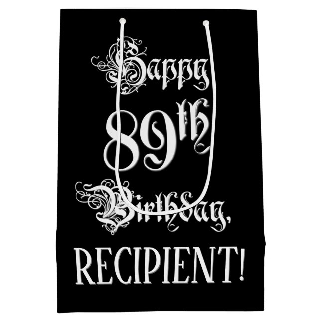 89. Geburtstag: Extravagant, elegant, Script + Ind Mittlere Geschenktüte (Rückseite)