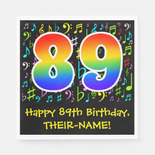 89. Geburtstag - Farbige Musiksymbole, Regenbogen Serviette