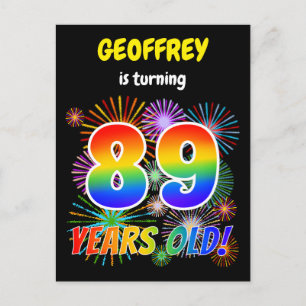 89. Geburtstag - Fun Fireworks, Regenbogen Look "8 Postkarte