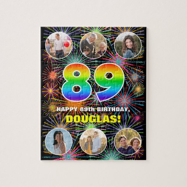 89. Geburtstag: Fun Rainbow #, Individuelle Name + Puzzle (Vertikal)