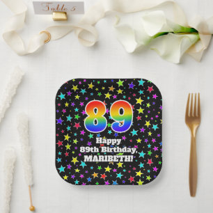 89. Geburtstag: Fun Stars Muster und Regenbogen "8 Pappteller