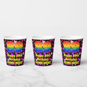 89. Geburtstag: Loving Hearts Pattern, Regenbogen  Pappbecher