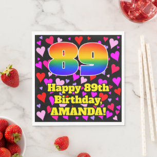 89. Geburtstag: Loving Hearts Pattern, Regenbogen Serviette