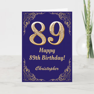 89. Geburtstag Navy Blue und Gold Glitzer Frame Karte