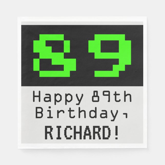 89. Geburtstag - Nerdy / Geeky Style "89" & Name Serviette (Vorderseite)