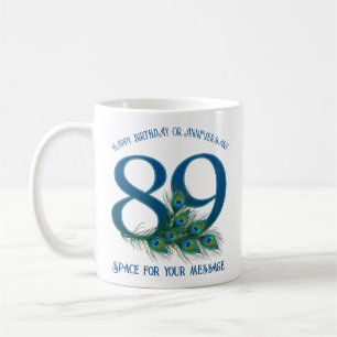 89. Geburtstag oder Jubiläum Pfauenfeder Kaffeetasse