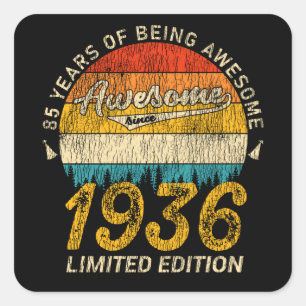 89-jähriger Tag 1936 Phantastisches 89. Geburtstag Quadratischer Aufkleber