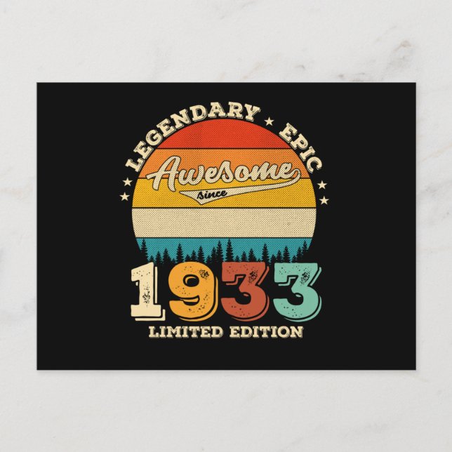 89 Year Old Awesome Since 1933 89th Birthday Gift Postkarte (Vorderseite)
