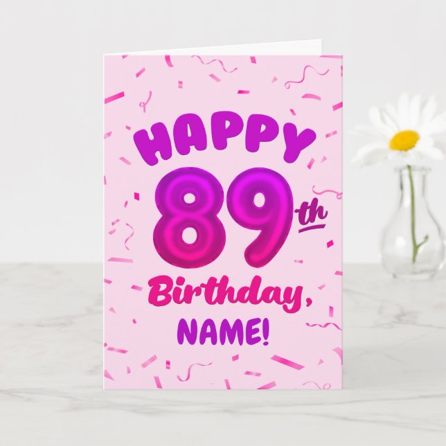 89th Balloon Number Custom Name Birthday Card Karte (Kleine Pflanze)