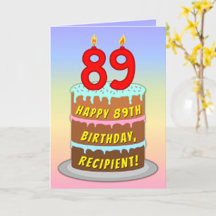 89th Birthday — Fun Cake & Candles, w/ Custom Name Karte