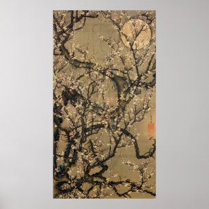 8. 梅 晧 月, 若 花 Mond- und Pflaumenblüten 図 Jakuchū Poster
