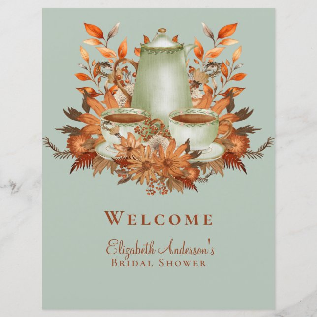 8.5x11" Boho Terracotta Sage Tea Party Event Sign (Vorderseite)