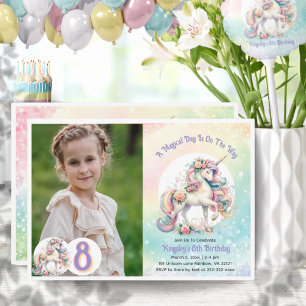 8. Achte Einhorn-Party Pastell-Regenbogen-Party Einladung