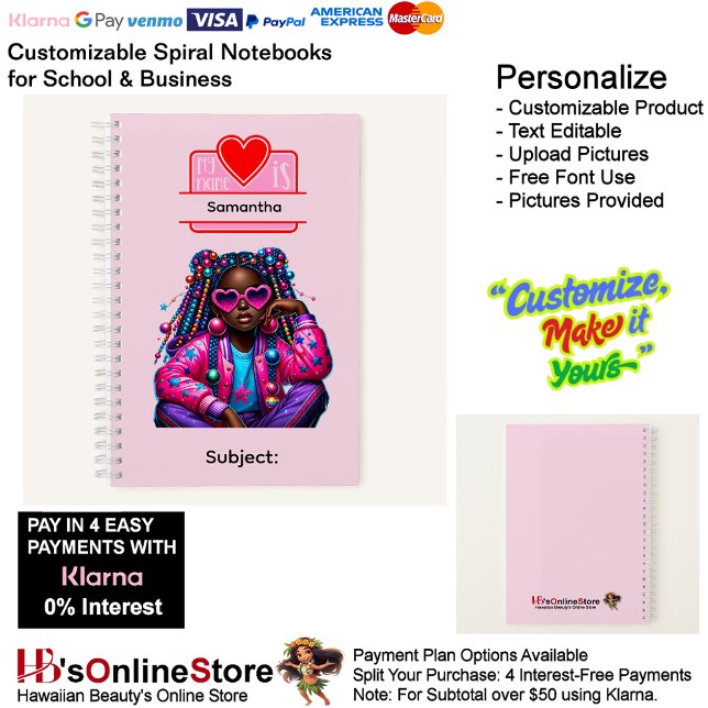 8 African American Girl Writing Supplies Students Notizbuch (8 African American Girl Writing Supplies Students Notebook.)