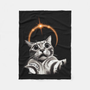 8. April 2024 Funny Selfie Cat 2024 Eclipse Totali Fleecedecke