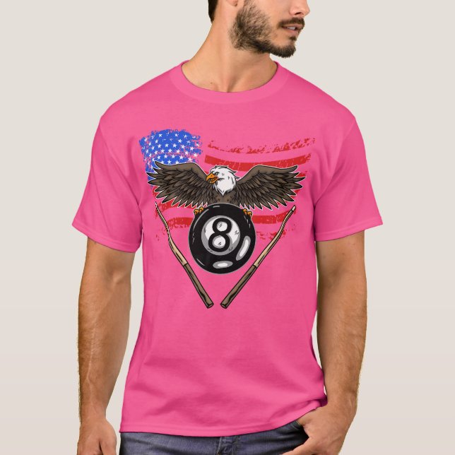 8 Ball Billiard American Flag Pool Player Eagle Bi T-Shirt (Vorderseite)