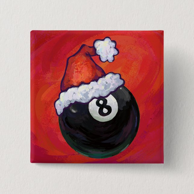 8 Ball Christmas Red Hat Button (Vorderseite)