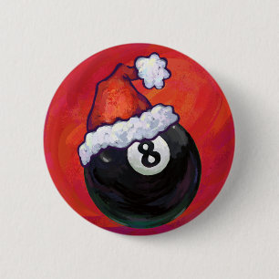 8 Ball Christmas Red Hat Button