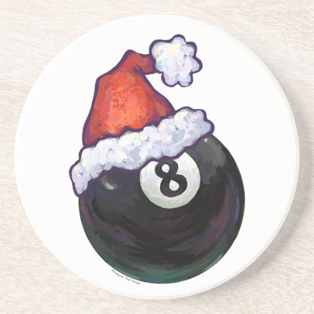 8 Ball Christmas Red Hat Sandstein Untersetzer (Vorne)
