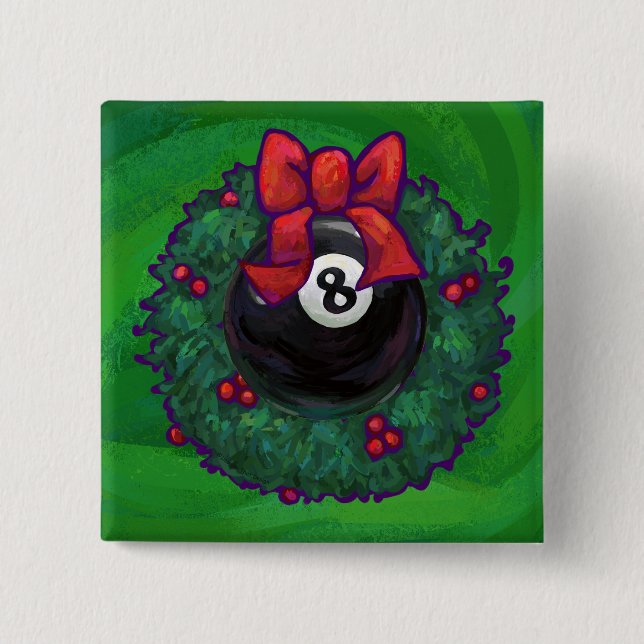 8 Ball Christmas Wreath Green Button (Vorderseite)