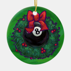 8 Ball Christmas Wreath Green Keramikornament