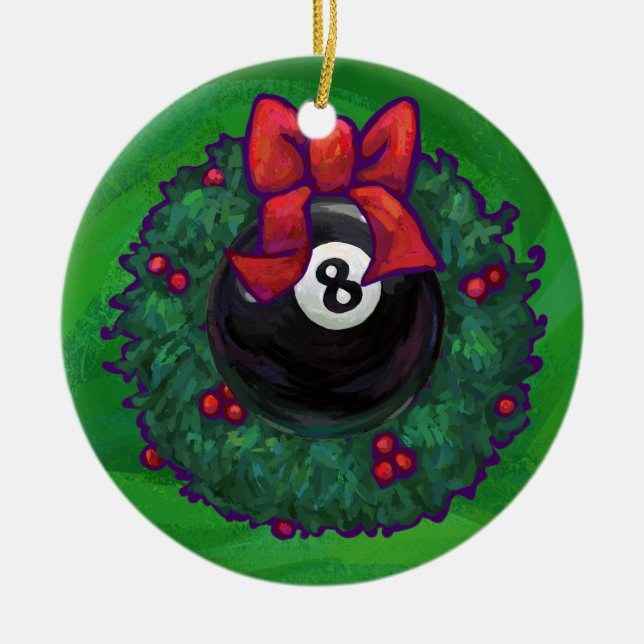 8 Ball Christmas Wreath Green Keramikornament (Vorne)