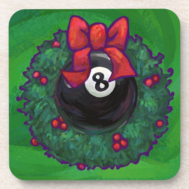8 Ball Christmas Wreath Green Untersetzer (Vorderseite)