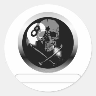 8 Ball-Totenkopf mit gekreuzter Knochen Runder Aufkleber