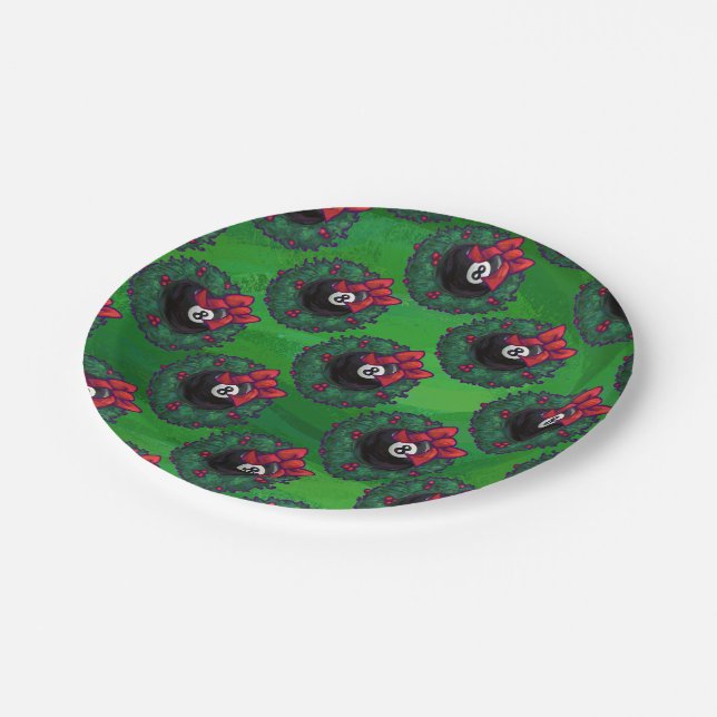 8 Ball Weihnachtskranz Pappteller (Schrägansicht)
