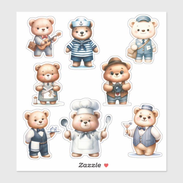 8 Bear Beruf Sticker| Scrapbooking Aufkleber (Blatt)