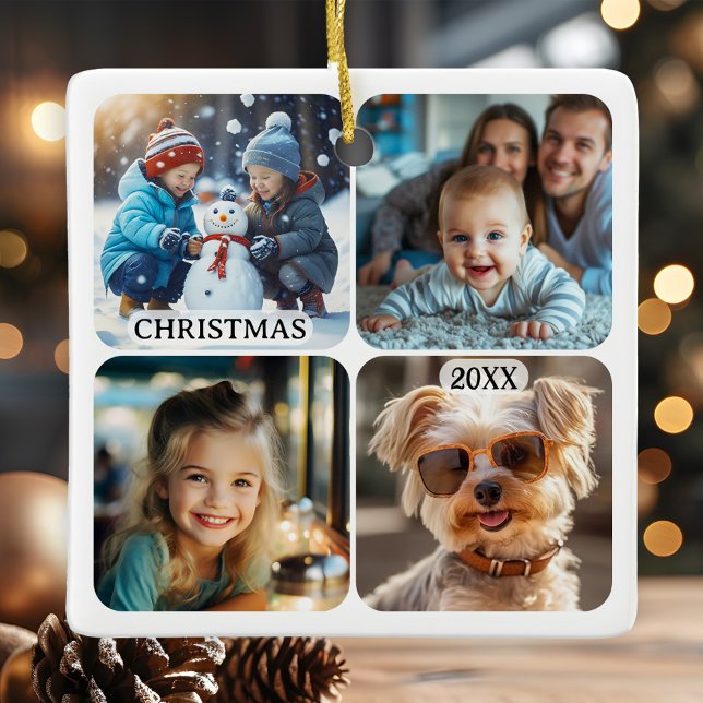 8 Benutzerdefinierte Fotos Weihnachten bewahren Keramikornament (Christmas ornament featuring 8 of your custom photos - a delightful keepsake)