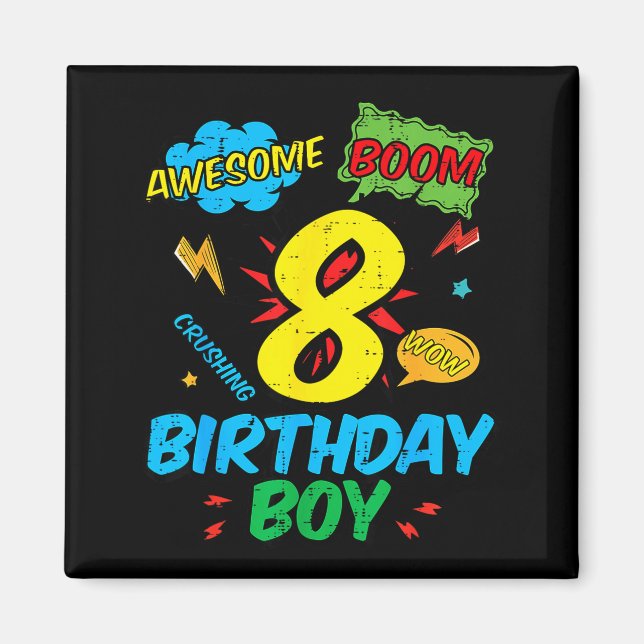 8 Birthday Boy Comic Cool 8th Bday Superhero Party Magnet (Vorne)