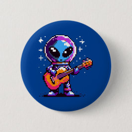 8-Bit-Alien-Gitarrist - Retro Pixel Space Music Button