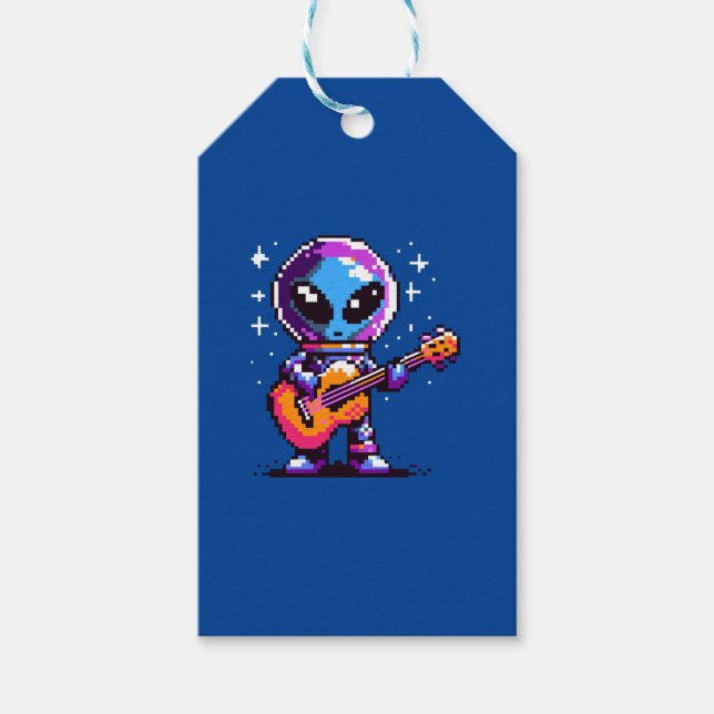 8-Bit-Alien-Gitarrist - Retro Pixel Space Music Geschenkanhänger (Vorderseite)