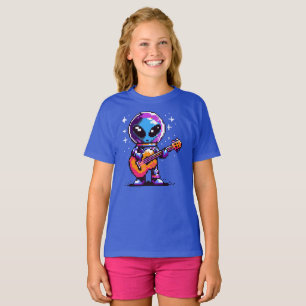 8-Bit-Alien-Gitarrist - Retro Pixel Space Music T-Shirt