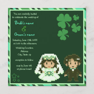 8-Bit-Bride & Groom - Einladungen für grüne Hochze