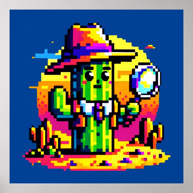 8-Bit Cactus Detective - Retro Pixel Mystery Poster (Vorne)