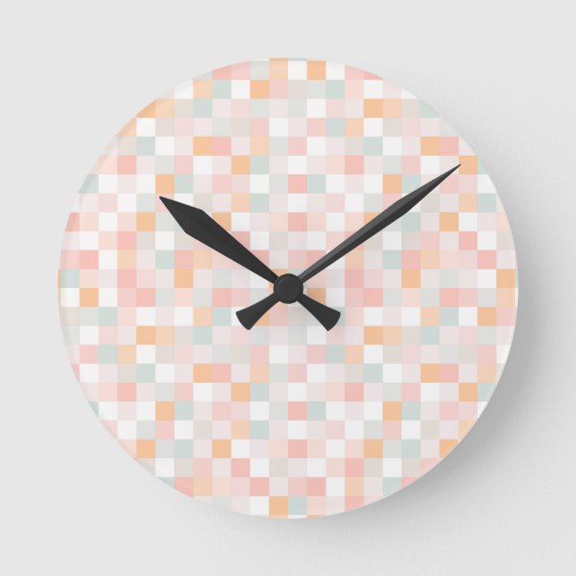 8-Bit-Computerspiel Pixel Regenbogen Block Runde Wanduhr (Vorderseite)