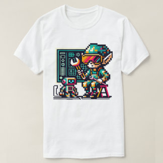 8-Bit Cyberpunk Elf & Robot Retro Pixel Art Design T-Shirt