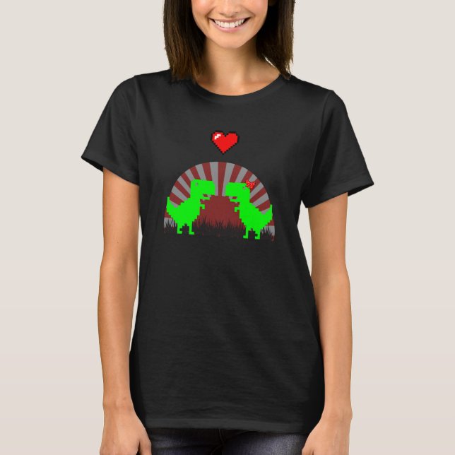8 Bit Dinosaurier Pixel Gaming Paar 1 T-Shirt (Vorderseite)