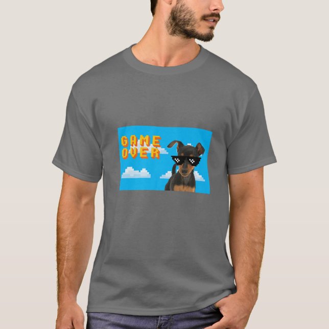 8-bit Game Over Miniature Pinscher T-Shirt (Vorderseite)